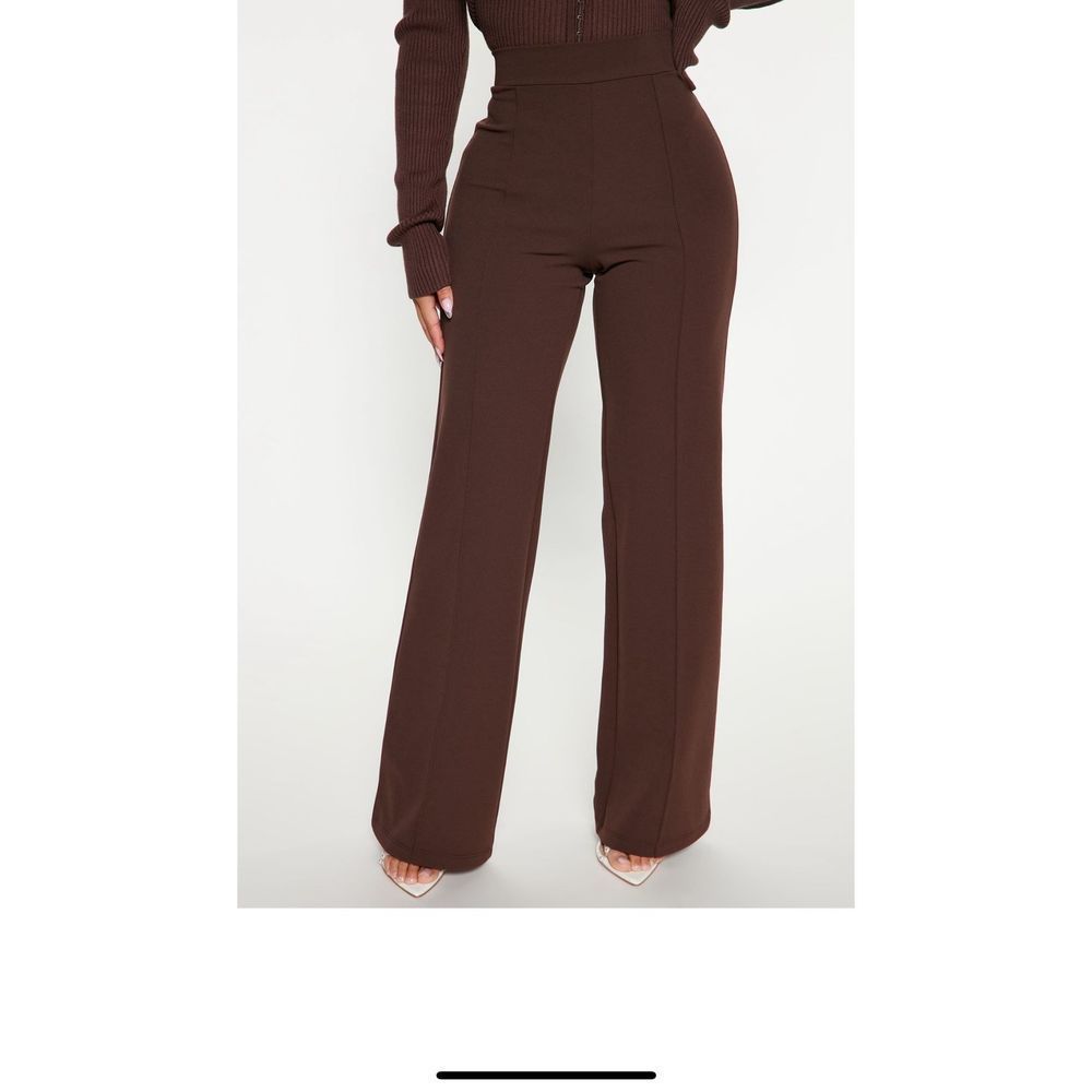 Fashion Nova Medium Brown Front Seam Detail Pants Slacks High Stretch